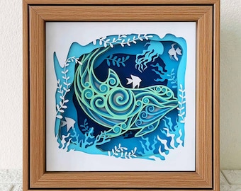 Dolphin 3D Shadow Box SVG, Multilayer Mandala Wall Art (Digital Download)