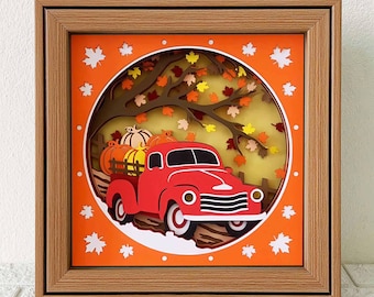 Fall Pumpkin Truck Shadow Box SVG, Papercraft File Cricut Silhouette (Digital Download)