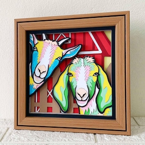 Geiten 3D gelaagde SVG voor karton/boerderijdecoratie/pop-art boerderijdieren/kleurrijke geiten 3D papercraft-svg/voor Cricut/voor silhouet
