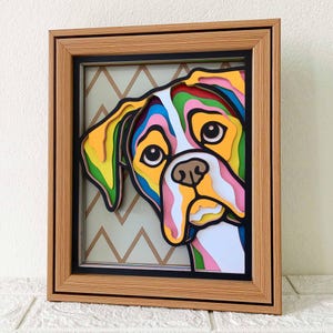 Peeking Boxer 3D Shadow Box SVG / Art Papercut Boxer chien / chien coloré en couches papier cartonné / cadeau commémoratif pour animaux de compagnie / fichier pour Cricut / pour Silhouette