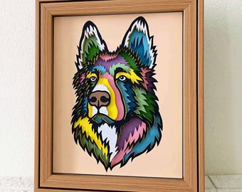 German Shepherd 3D Shadow Box SVG/ Colorful Dog Papercut Art/ 3D Dog Layer Cardstock/ Cricut Pet Memorial Gift/ For Cricut/ For Silhouette