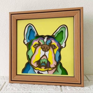 Bouledogue Français coloré 3D SVG en couches / Bouledogue Français Shadow Box / Chien Mandala 3D SVG / Cadeau commémoratif pour animaux de compagnie Cricut / Pour Cricut / Pour Silhouette