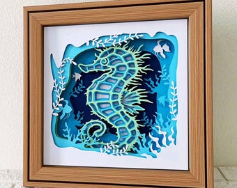 Seahorse 3D Shadow Box SVG/ Multilayer Seahorse And The Ocean/ Sea Animal Light Box/ SVG Cricut Project/ 3D Mandala Seahorse/ Laser Cut File
