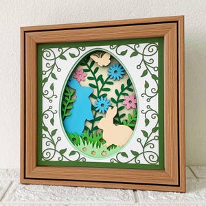 Oeuf de Pâques avec lapin 3D Shadow Box SVG / papier cartonné en couches de lapin printemps / décoration de jour de Pâques / fichier SVG pour Cricut / pour Silhouette