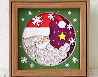 3D Santa Moon Shadow Box SVG, Layered Cardstock Christmas Cricut Project (Digital Download)