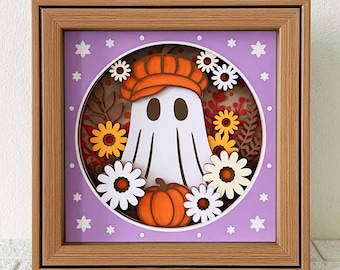 Fall Ghost Shadow Box SVG, Halloween Layered Cardstock Wall Art (Digital Download)
