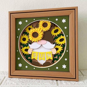 Sunflower Gnome 3D Shadow Box/ Summer Gnome 3D Layer SVG/ Shadow Box Sunflower Gnome/ Gnome Layered Cardstock/ For Cricut/ For Silhouette