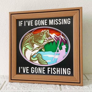 Pêche 3D Shadow Box SVG / cadeau de découpe de papier de pêche drôle / pêche en papier cartonné en couches 3D / disparu pêche disparu / pour Cricut / pour Silhouette