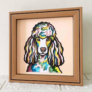 Kleurrijke poedel 3D-laag SVG voor karton / 3D hond schaduwdoos / hond papercut kunst / Cricut huisdier Memorial cadeau / voor Cricut / voor silhouet