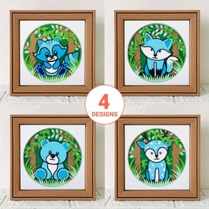 Boîte d'ombre animaux des bois SVG/thème de la forêt de la chambre d'enfant/cadeau de shower de bébé SVG/animaux de la jungle calque 3D SVG/pour Cricut/pour Silhouette