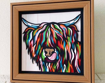 Highland Cow 3D Shadow Box SVG/ Colorful Cow Papercut Art/ Highland Cow Multilayer Cardstock/ Farm 3D Layer SVG/ For Cricut/ For Silhouette
