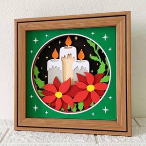 Flor de Pascua y velas en capas 3D SVG/ Caja de sombras de flor de Pascua SVG/ Manualidades de cartulina navideña/ Decoración navideña/ Para Cricut/ Para Silhouette