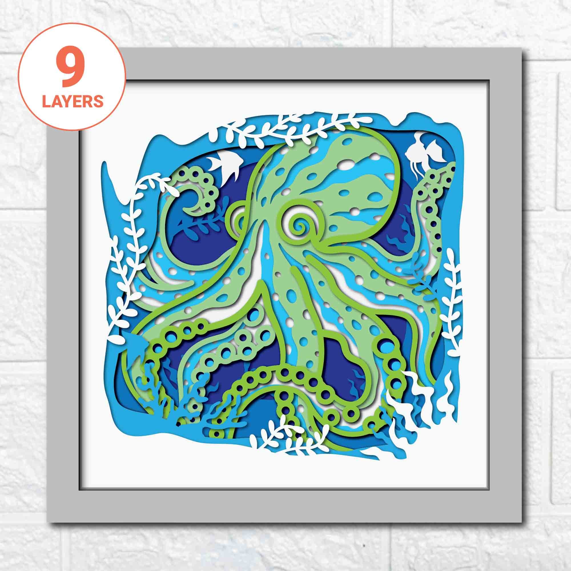 Octopus 3D Shadow Box SVG: Layered Ocean Scene, Cricut Laser Cut File ...