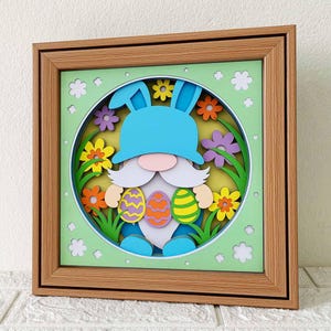 Gnome de Pâques 3D Shadow Box SVG/ Lapin Gnome Shadow Box/ Décoration de Pâques/ Gnome jour de Pâques 3D SVG/ Fichier SVG pour Cricut/ Pour Silhouette