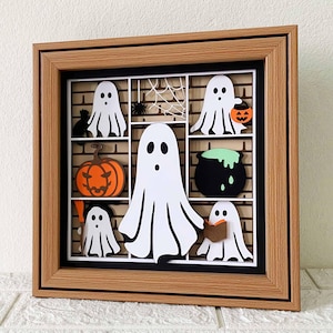Caixa de sombras de Halloween com fantasmas fofos SVG/Cartolina em camadas de fantasmas de Halloween/Decoração de Halloween com fantasmas/Para Cricut/Para Silhouette