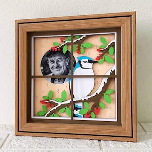 Personalizza Blue Jay Memorial Shadow Box SVG / Blue Jay At Window Papercut / 3D Blue Jay Christmas Memorial / Progetto Cricut / Per Silhouette