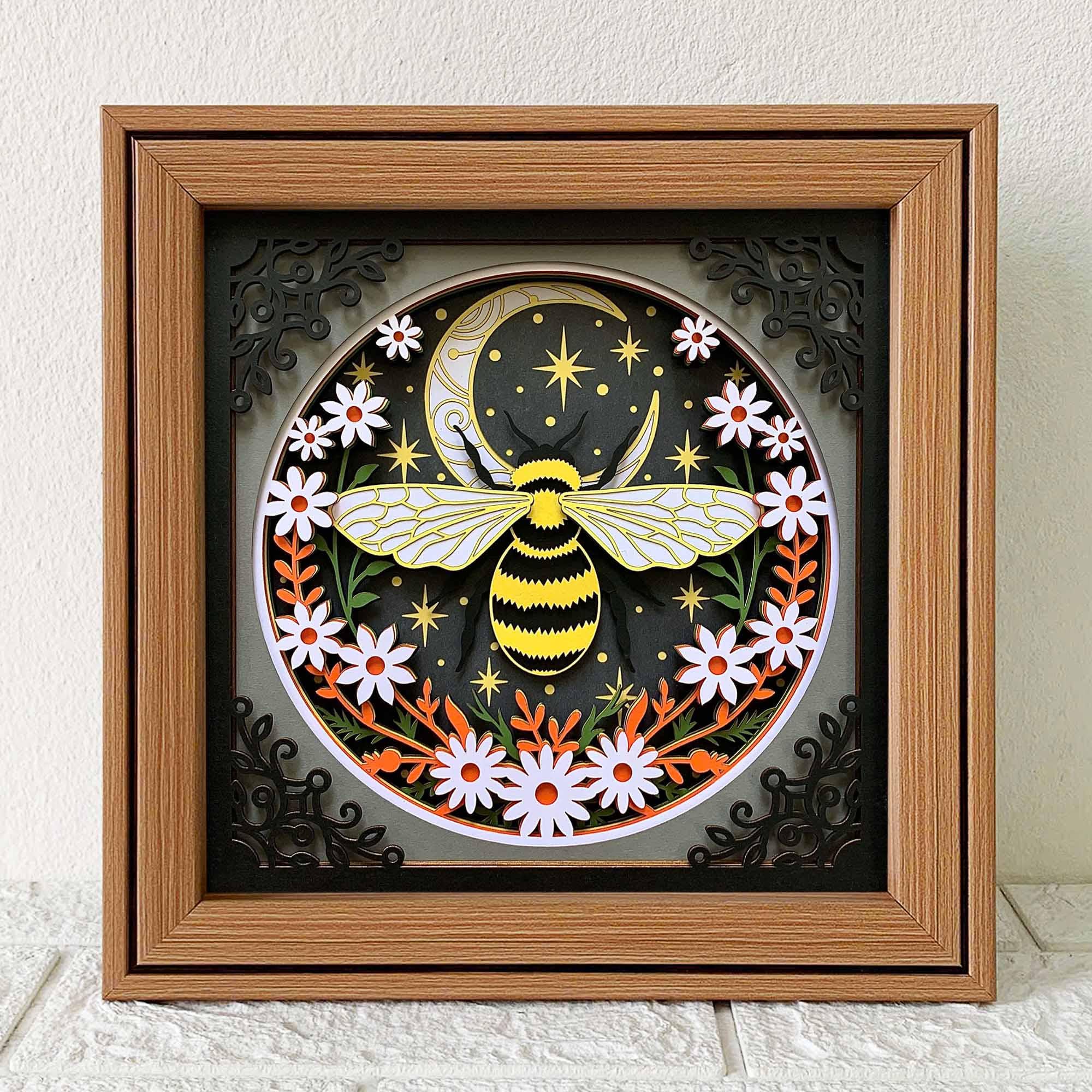 Gothic Bumble Bee Shadow Box SVG: Bee, Moon and Flowers Papercut Art ...