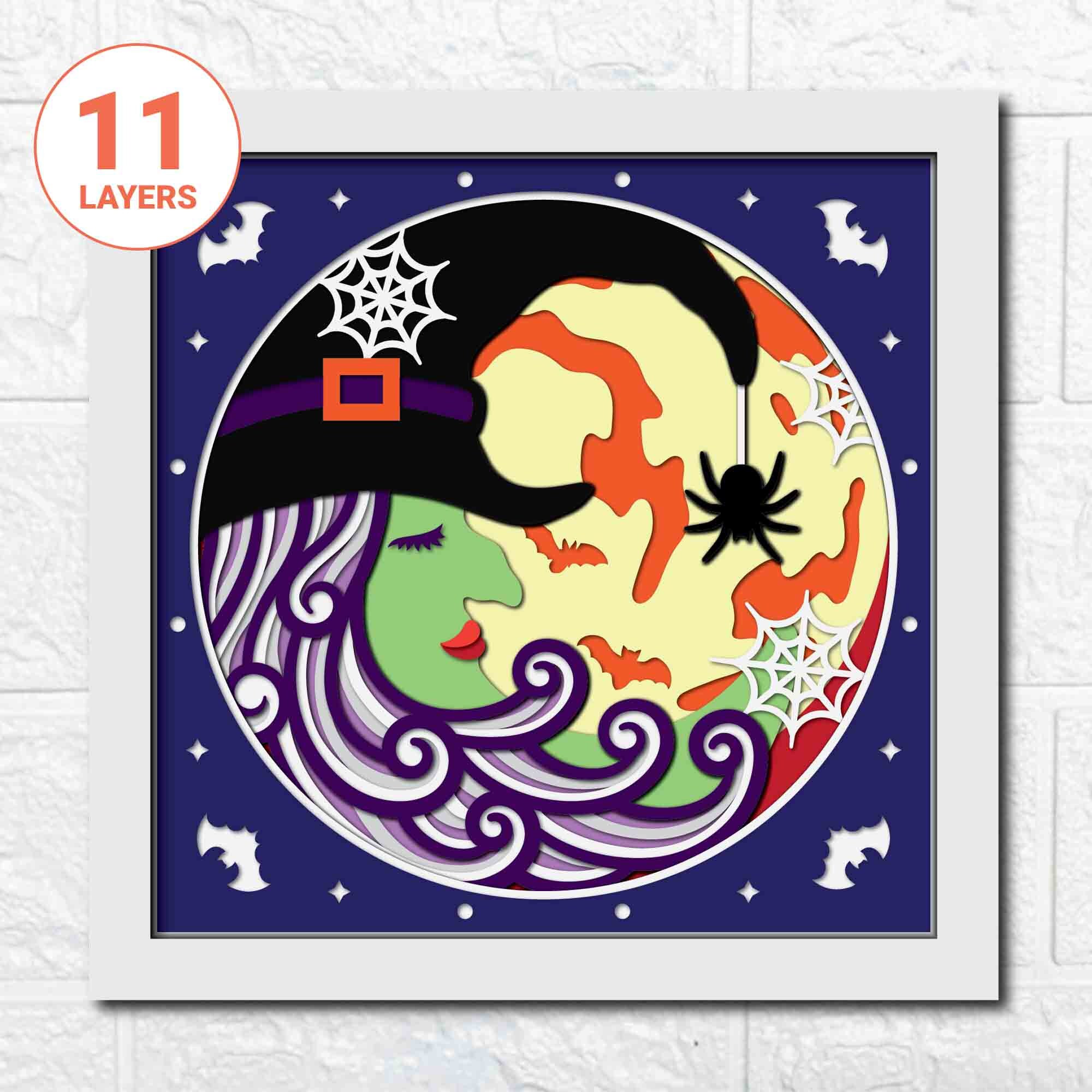 3D Witch Moon Shadow Box SVG/ Wicked Witch SVG/ Witch 3D Layered ...
