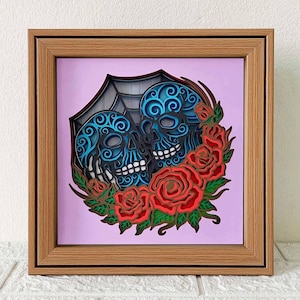 Calaveras con rosas (SVG) 3D, Mandala en capas (Descarga digital)