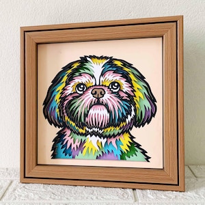 Shih Tzu 3D Shadow Box SVG/3D Papercut Art Shih Tzu/Kleurrijk hondenlaag cardstock/Cricut huisdier Memorial cadeau/voor Cricut/Voor silhouet