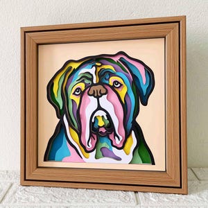 Dogue français 3D SVG en couches / Dogue de Bordeaux coloré / Boîte d'ombre de chien 3D / Mémorial pour animaux de compagnie / Papier cartonné pour animaux de compagnie / Pour Cricut / Pour Silhouette
