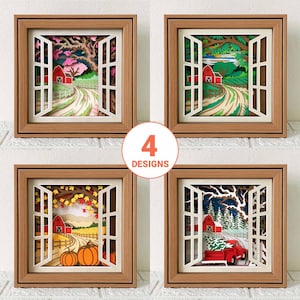 Bundle SVG scène de ferme 3D Shadow Box / découpe de papier 3D grange rouge / papier cartonné couche 3D ferme / paysage de papier Cricut / pour Cricut / pour Silhouette