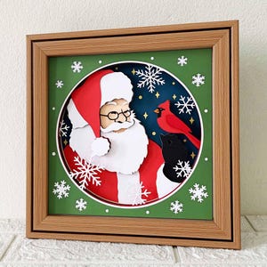 Le Père Noël et le Cardinal Shadow Box 3D / père Noël calque 3D SVG / artisanat Cricut de Noël / fichier de coupe commémoratif de Noël / pour Cricut / pour Silhouette