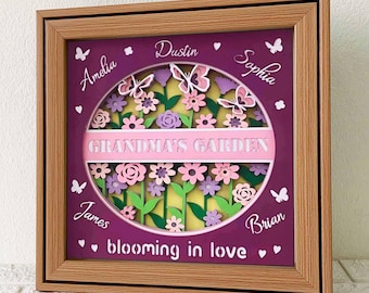 Grandma's Garden 3D Shadow Box SVG/ Gift For Mom 3D SVG/ Mother's Day Cricut Project/ Personalize Grandkids Name/ For Cricut/ For Silhouette