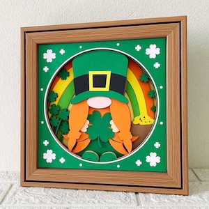 St Patrick&#39;s Gnome 3D Shadow Box SVG/ 3D Gnome Shadow Box/ St Patrick&#39;s Day Decoration/ Irish Gnome SVG/ SVG File For Cricut/ For Silhouette