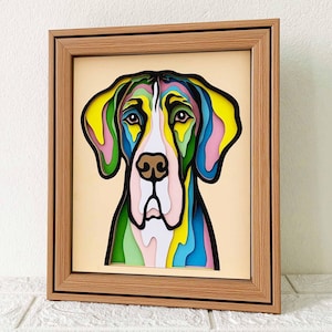 Dogue Allemand 3D Shadow Box SVG/ Papier découpé chien coloré/ Art 3D sur papier chien/ Papier cartonné couche pour animaux de compagnie/ Cadeau commémoratif pour animal de compagnie/ Pour Cricut/ Pour Silhouette