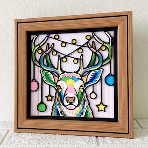 Weihnachten Hirsch 3D Shadow Box SVG / Bunter Weihnachts Hirsch Multilayer Papierschnitt / Tier 3D Layer Cardstock / Für Cricut / Für Silhouette