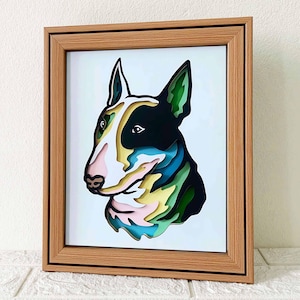 Bull Terrier 3D Shadow Box SVG/Kleurrijke hond meerlaagse papercut/hond 3D-laag cardstock/Cricut huisdier Memorial/voor Cricut/Voor silhouet