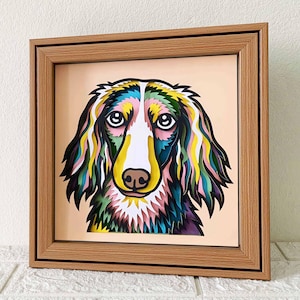 Scatola di ombre 3D bassotto a pelo lungo SVG/ Cartoncino a strati bassotto/ Carta colorata per cani/ SVG commemorativo per animali domestici/ Per Cricut/ Per Silhouette