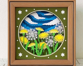 Dandelion Field 3D Shadow Box SVG: Layered Cardstock Flower Gift (Digital Download)