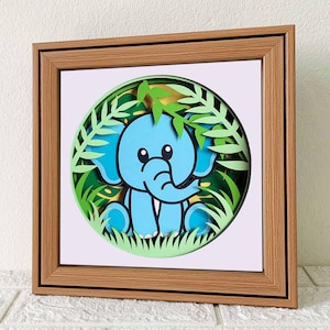 Caixa de sombra de elefante SVG/ Animal 3D SVG/ Decoração de quarto de bebê/ Presente de aniversário para crianças/ Camada 3D Safari SVG/ Para Cricut Project/ Para Silhouette