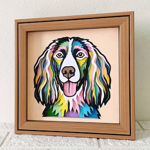 Springer Spaniel 3D Schattenbox SVG / Bunter Hund Papierschnitt / 3D Hundeschicht Karton / Cricut Haustier Gedenkgeschenk / Für Cricut / Für Silhouette