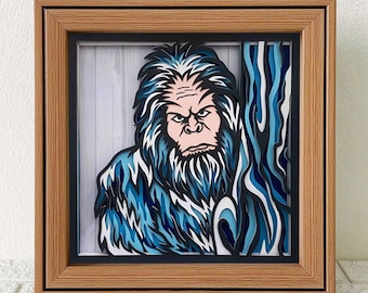 Sneaky Bigfoot 3D Shadow Box SVG, Illustrazione a strati in carta ritagliata (Download digitale)