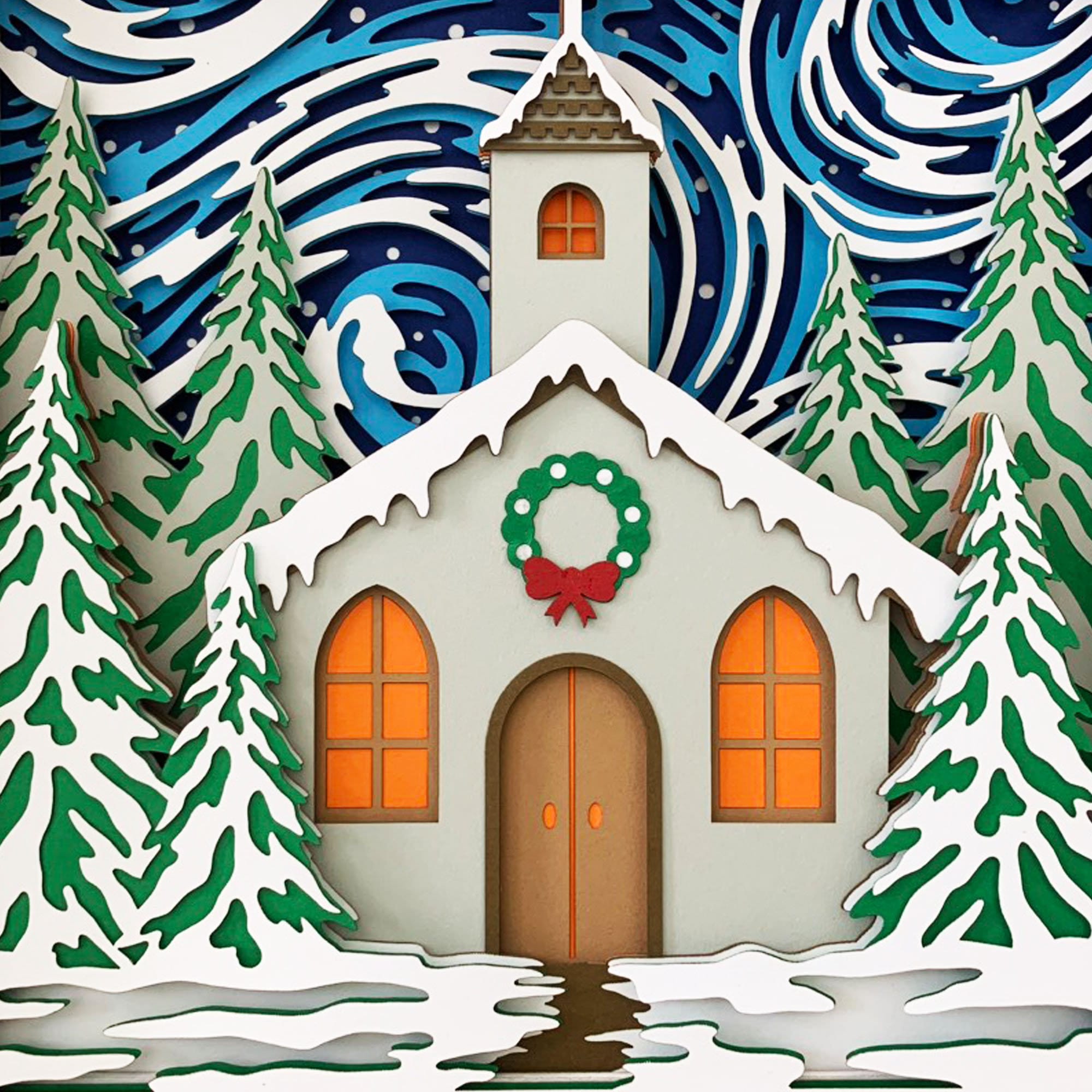 Winter Church 3D Shadow Box SVG/ Church Christmas Cricut Project