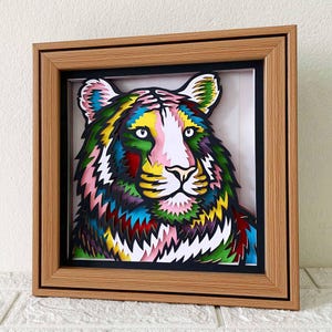 Tigre 3D SVG en couches pour papier cartonné / Tigre 3D multicouche coloré / Art mural mandala tigre / Papercraft 3D animal / pour Cricut / pour Silhouette