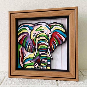 Caixa de sombra 3D de elefante SVG/Elefante colorido multicamadas Papercut/Arte de parede de animais/Cartolina de camada de animais selvagens/Para Cricut/Para Silhouette