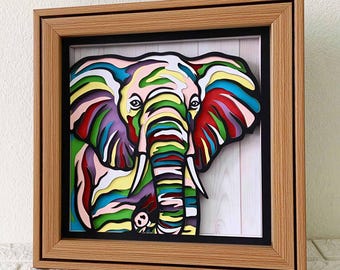 Elephant 3D Shadow Box SVG/ Colorful Elephant Multilayer Papercut/ Animal Wall Art/ Wild Animal Layer Cardstock/ For Cricut/ For Silhouette