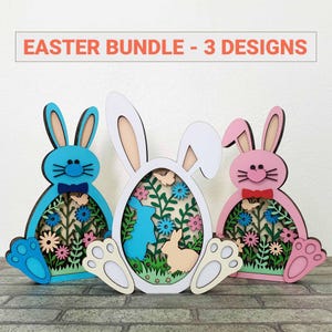 Oeuf de Pâques mignon et lapin en couches 3D SVG / décoration de Pâques papier cartonné / papier découpé jour de Pâques / printemps Cricut / fichier pour Cricut / pour Silhouette