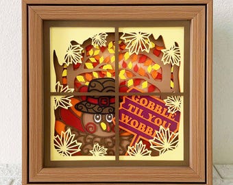 Thanksgiving Peeking Turkey Shadow Box SVG: 3D gelaagde herfst Papercraft (digitale download)