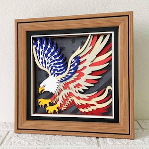 Scatola con ombra 3D American Eagle in formato SVG/Decorazione commemorativa dell'aquila/Cartongesso a strati per il giorno del patriota/Carta ritagliata per il 4 luglio/Per Cricut/Per Silhouette