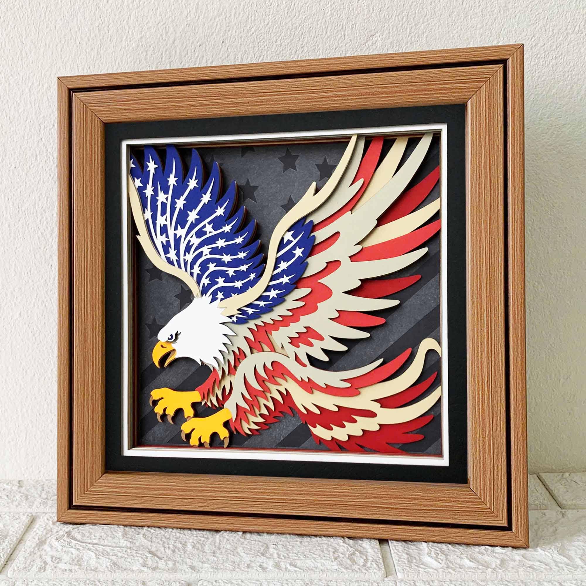 アメリカンイーグル 3D シャドウボックス SVG、愛国的なペーパーカット