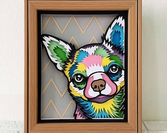 Chihuahua 3D Shadow Box SVG, Colorful Dog Papercut Art (Digital Download)