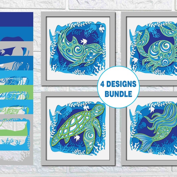 Sea Creatures 3D Shadow Box SVG/ The Ocean Mandala 3D/ Summer Cricut Project/ SVG File For Cricut/ 3D Layer Laser SVG/ Light Box Template