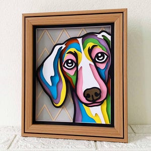 Teckel 3D Shadow Box SVG/ SVG chien coloré/ Pop Art teckel/ papier cartonné couche animal de compagnie/ projet Cricut 3D/ pour Cricut/ pour Silhouette