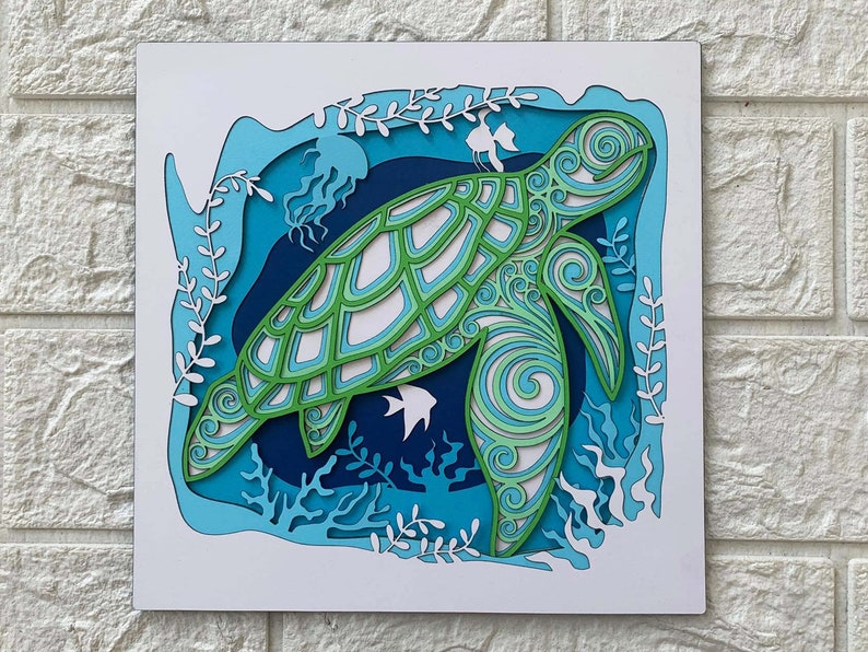 Sea Turtle 3D Shadow Box SVG/ Multilayer Turtle and the Ocean/ - Etsy