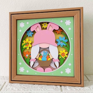 Gnome de Pâques 3D Shadow Box SVG/ Lapin Gnome Shadow Box/ Décoration de Pâques/ Gnome jour de Pâques 3D SVG/ Fichier SVG pour Cricut/ Pour Silhouette